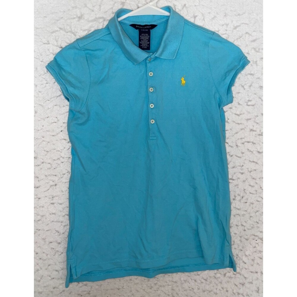 Ralph Lauren Polo Shirt Girls sz L (12-14) Light Blue Short Sleeve Cotton Pony